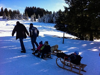 Schlitten fahren in der Alpenarena Hochhäderich im Bregenzerwald. Mehr Informationen unter www.wiraufreise.de